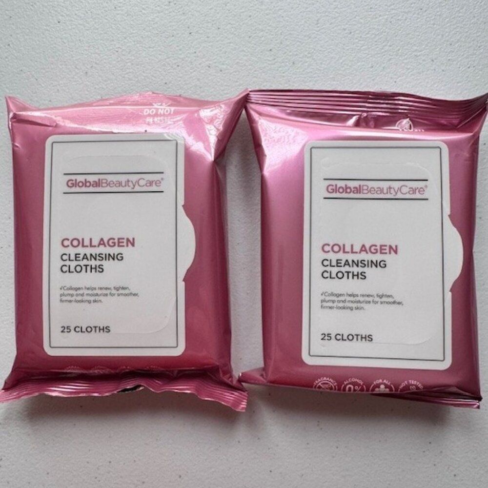 SET OF 2 Global Beauty Care Collagen Cleansing Cloths Make Up Wipes 50 Total